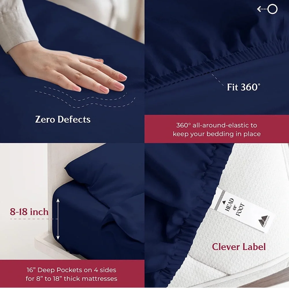 800 Thread Count Egyptian Quality 100% Cotton Sheets, Navy Blue California King